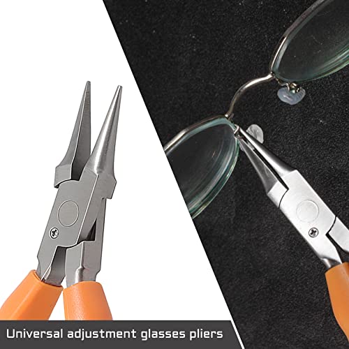 6" Chain Nose Stainless Steel Pliers - Eyeglasses Repair & Adjustment Tools with Screwdriver and Glasses Cloth - style: Chain Nose Plier