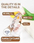 Feraco Pure Copper Bracelets for Women, 4X Ultra Strength Magnetic Bracelet with 3800 Gauss Neodymium Magnets & Dazzling Austrian Cut Crystals Stone, Adjustable Jewelry Gift - style: Radiant Square Shine - Rose Gold