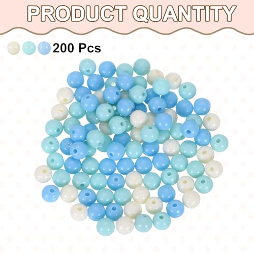 HARFINGTON 200pcs Cream Blue Acrylic Round Beads 8mm Dia 1.9mm Hole Plastic Resin Smooth Balls Loose Bead for Jewelry Making Bracelets Necklace Earrings DIY - color: Cream Blue, size: 8mm