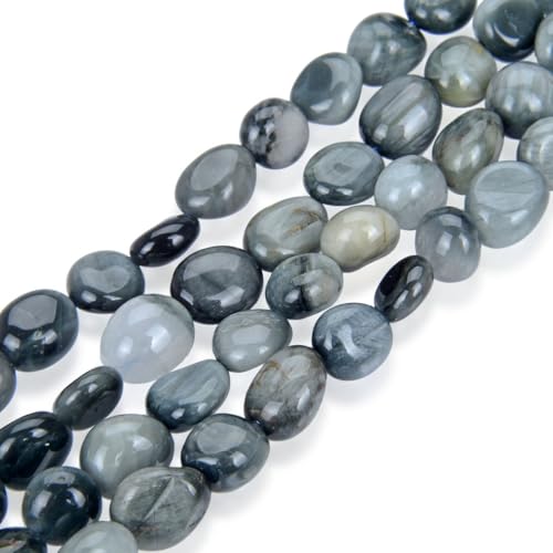 1 Strand Adabele Natural Eagle Hawk Eye Gemstone Loose Beads 7mm to 9mm Free Form Oval Tumbled Pebble Gem Stone Spacer 15 inch for Jewelry Making GZ12-1 - color: Eagle Hawk Eye, size: 15 Inch/1 Strand
