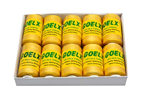 Goelx Silk Thread by Shade No for Jewelry, Tassel Making, Embroidery, Crafts, Shiny Soft Thread Spools - Yellow - 58 - color: Yellow - 58