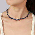 Raw Crystal Necklaces for Women 5-8mm Handmade Natural Stone Necklace Beaded Choker Necklace Healing Crystal Necklace Gemstone Necklace Raw Crystal Beaded Necklace for Her - style: Lapis Lazuli