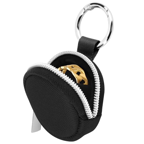 Homakover Portable Ring Organizer Case with Keychain, Traveling Ring Holder Storage Bag, Anti-Lost Keychain Container for Rings, Jewelry (1, Black) - color: Black
