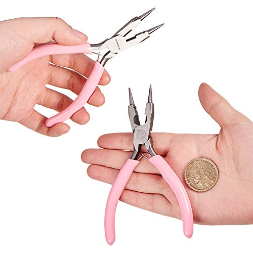 SUNNYCLUE 4.5 Inch Round Nose Pliers Wire Cutter 4-in-1 Mini Precision Pliers Wire Bending Side Cutter Tools for DIY Jewelry Making Pink - color: Pink 4.5 Inch With Cutter