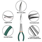 SPEEDWOX Long Reach Bent Nose Pliers 11 Inches 30 Degree Intermeshed Teeth Precision Fine Pliers for Hard to Reach Narrow Spaces High Leverage Reduce Efforts Non-slip Handle - style: 30°Bent Nose Pliers