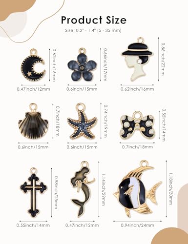 JIALEEY Assorted Gold Plated Enamel Charm Pendant DIY for Earrings Necklace Bracelet Jewelry Making and Crafting, Black 50PCS