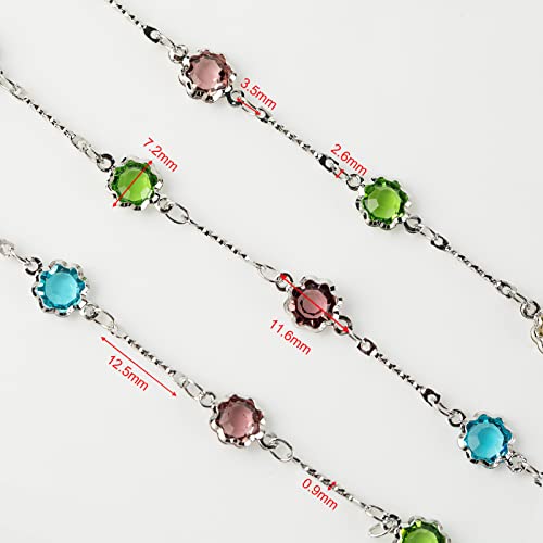 16.4 Feet Multicolor Rhinestone Jewelry Making Chains Bulk, Silver Plated Brass Chain for Jewelry Making with Open Jump Rings and Lobster Clasps - color: Colorful Rhinestone- Silver