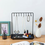 MyGift Black Metal Jewelry Stand for Women Jewelry Organizer Stand for Necklaces with 20 Hooks and Ring Tray Sturdy Necklace Pole - color: Black