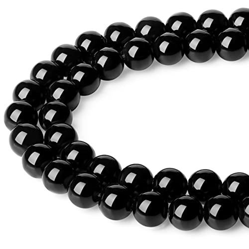 LAIDANLA Black Obsidian 6mm Natural Stone Beads Round Loose Gemstone Stone Beads for DIY Bracelet Necklace Earrings Jewelry Making Polishing Genuine Real Beading 96PCS 2 Strand 32" - color: E-Black Obsidian, size: 6mm
