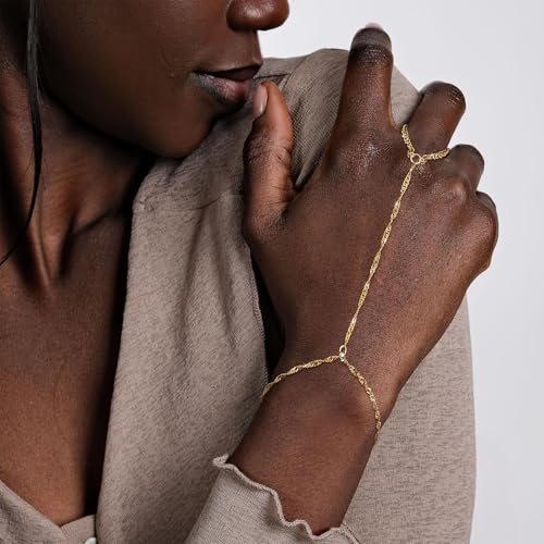 Gold Hand Chain Bracelet for Women, Ring Bracelet Hand Chain Non Tarnish Waterproof Dainty Finger Bracelet Beaded Cubic Zirconia Layered Twist Link Stack Bracelets Trendy Jewelry Gift for Her - color: Twist Chain