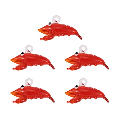 FASHEWELRY 5Pcs Handmade Lobster Lampwork Glass Pendants Red Crayfish Loose Beads Charms for DIY Jewelry Craft Making - color: Lobster-Red