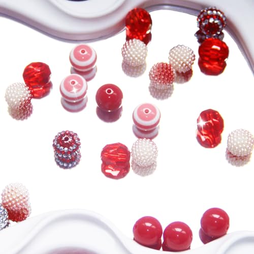 48 Pcs 20mm Beads for Pens Rhinestone Bubblegum Beads Red Crystal Acrylic Round Chunky Bead Sparkly Craft Large Balls Bead for Pen Beadable Keychain Bracelet Necklace DIY Jewelry Making Supplies - color: Red