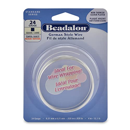 Beadalon German Style Wrapping Wire, Square, Silver Plated, 24 Gauge, 4 m / 13.1 ft - color: Silver Plated, size: 24 Gauge/.51 mm-4 m/13.1 ft