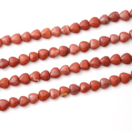 10mm Natural Red Stone Beads Heart Shape DIY Loose Gemstone Energy Healing Crystal Charms for Jewelry Making Handmade - color: Red Stone