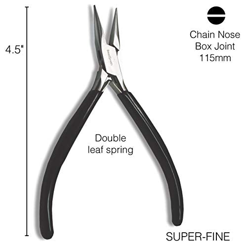 The Beadsmith Chain Nose Pliers – Extra Fine Tips – 4.5 inches (114mm) – PVC Grip Handle with Double Leaf Springs – Jewelry Making Tool for Creating Bracelets, Earrings and Necklaces - style: Chain Nose