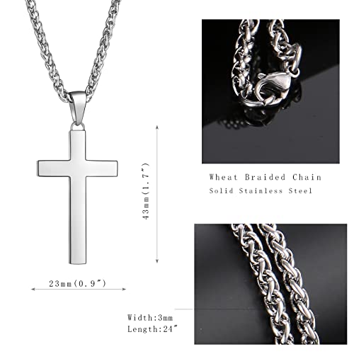 P. BLAKE Stainless Steel Cross Pendant Necklace for Men Boys, Christian Cross Pendant with 16-24 Inches Chain Cross Necklace Jewelry Gifts - size: 18 Inches, style: Silver Pendant 1.7*0.9