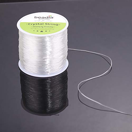 BEADIA Flat Elastic Crystal String 1.0mm Clear Bead Cord for Bracelet Beading Jewelry Making 109yard - size: 1.0mm Flat