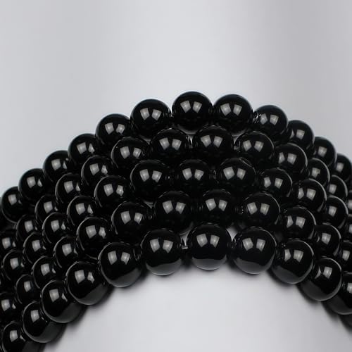 MJDCB Natural Stone Beads Natural Black Obsidian Loose Beads are Used in Jewelry Design to Make Bracelets and Necklaces 15inch (12mm) - color: Black Obsidian, size: 12mm