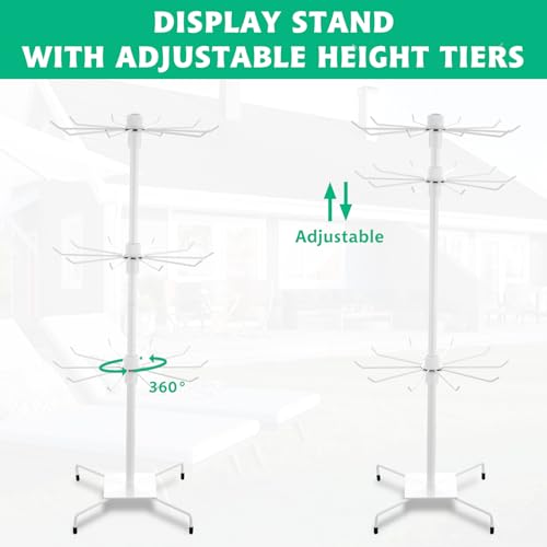 Lemecima 2 Pcs Rotating Jewelry Display Rack with Hooks Metal Earrings Display Stand for Selling Necklace (White, 3 Tires)