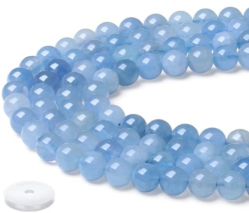 Natural Stone Beads 100pcs 8mm Blue Aquamarine Round Stone Beading Loose DIY Smooth Beads for Bracelet Necklace Earrings Making - color: Aquamarine, size: 100pcs