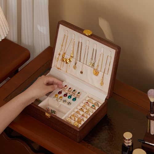 Travel Jewelry Case Small Wood Jewelry Organizer Jewelry Box for Women (Single Nut-Brown A) - color: Single Nut-Brown A