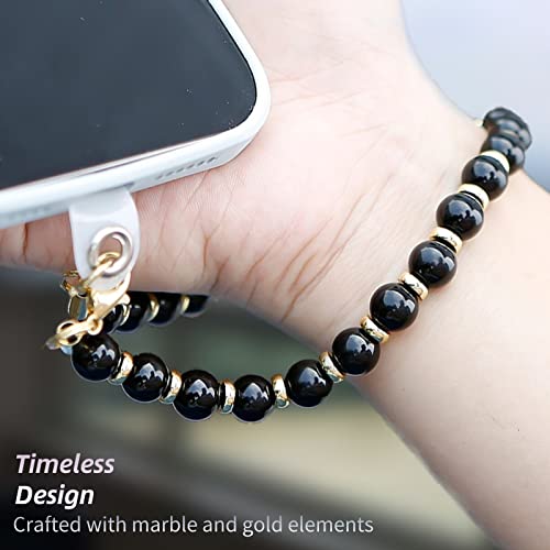 Marble Beaded Phone Wrist Strap,Detachable Phone Bracelet Strap with Tether Tab,Hands-Free Wristlet Strap (Obsidian-Black) - color: Obsidian-black