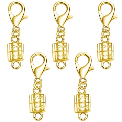 925 Silver Magnetic Necklace Clasp with Lobster Clasp,Magnetic Necklace Clasps and Closures for Bracelet Necklace Extender (5golden) - color: 5golden