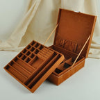 Jewelry Boxes 10 x 10 Inches 2-layer Handle Necklace Holder Organizer Jewellery Women Rings Storage Display Girls Earrings Case Lockable Jewelry Tray GY641 (Caramel) - color: Caramel