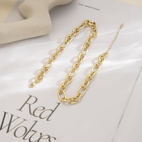 Gold Necklace for Women - Chunky 14K Gold Plated Chain Necklace Cuban Link Paperclip Chain Herringbone Statement Choker Necklace for Women Simple Trendy Jewelry Gifts - style: 10mm-paperclip chain-gd-2