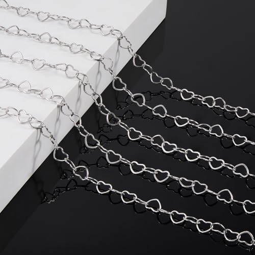 KYUNHOO 5 Meters Hollow Heart Chain for Jewelry Making Silver Embossed Heart Jewelry Links Stainless Steel Necklace Making Chains Bulk for Men Women DIY Handcrafts Finding Supplies - color: Heart Silver