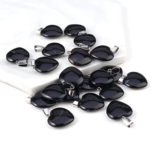 LE SKY 20 Pcs natural stone pendants heart shape healing stone charms for jewelry making - color: black agate