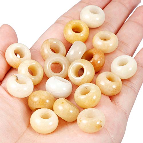 Nupuyai Pack of 30 Large Hole Stone Loose Beads for Jewelry Making, Polished Rondelle European Beads fit Charms Bracelet, Yellow Jade - color: Yellow & White, size: 14x8mm
