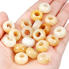Nupuyai Pack of 30 Large Hole Stone Loose Beads for Jewelry Making, Polished Rondelle European Beads fit Charms Bracelet, Yellow Jade - color: Yellow & White, size: 14x8mm
