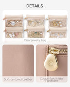 VLANDO Small Jewelry Box Organizer,Travel Jewelry Storage with 6 Velvet Jewelry Zipper Pockets,Travel Jewelry Case Birthday Gifts for Women Girls(Khaki) - color: 6PCS-Khaki