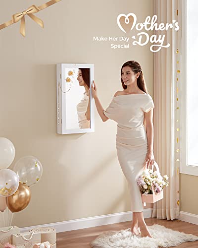 SONGMICS Lockable Jewelry Cabinet Armoire with Mirror, Wall-Mounted Space Saving Jewelry Storage Organizer, White UJJC51WT - color: White, style: Essential Capacity