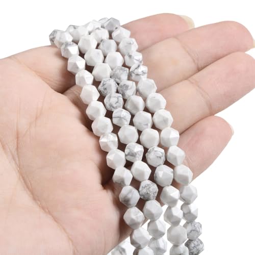 White Howlite 6mm Gemstone Triangle Faceted Round Loose Beads Strand 15.5" DIY Jewelry Making - color: White Howlite