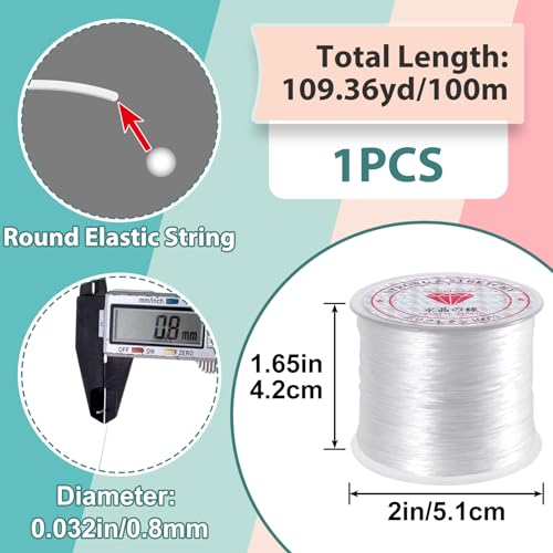 0.8mm Elastic String, Strong Stretchy Bracelet String for Jewelry Making, 100 Meters Clear Crystal Rubber Bead Cord for Necklaces, Bracelet, Beading (1pcs)