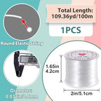 0.8mm Elastic String, Strong Stretchy Bracelet String for Jewelry Making, 100 Meters Clear Crystal Rubber Bead Cord for Necklaces, Bracelet, Beading (1pcs)