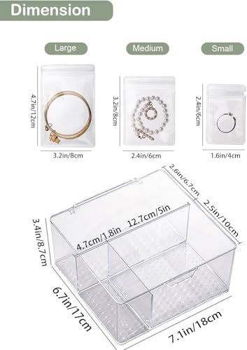 4 In 1 Acrylic Jewelry Organizers and Storage with 60 Portable Anti Tarnish Jewelry Bags, Clear Jewelry Box Organizer, Travel Jewelry Case for Earrings/Rings/Necklaces for Women Girls - style: 4-in-1 Jewelry Box