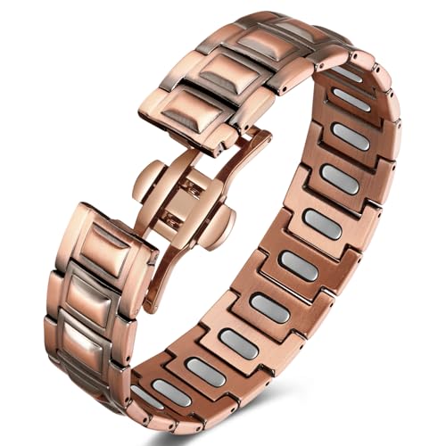 Jecanori 5X Pure Copper Magnetic Bracelet for Men - Upgraded Magnets & Butterfly Clasp, Adjustable Length with Sizing Tool - style: Ridge