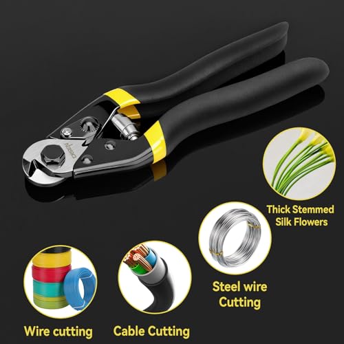 DISEN Wire Cutters Heavy Duty Cutting Up to 3/16", Metal Cable Cutters for Fence Thick Wire, Safety Lock, Spring Loaded, Non-slip Matte Handle, Chrome Vanadium Steel Jaw - style: 1 pc Black/Yellow