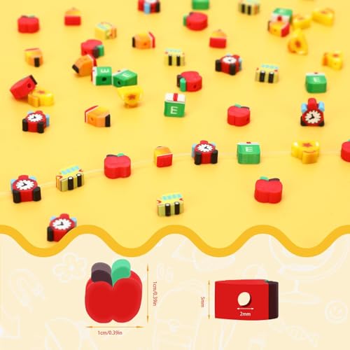 300pcs Back to School Polymer Clay Beads, Apple Pencil School Bus Spacer Beads for Jewelry Making First Day DIY Bracelet Necklace Accessories Craft Welcome Back to School Party Supplies - color: Red Green Yellow