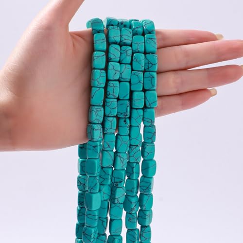 Natural Large Blue Turquoise Cube Stone Beads 8x11mm 38cm/str Loose Semi Gemstone Stone Square Beads for Making Bracelets Necklace - color: Blue Turquoise