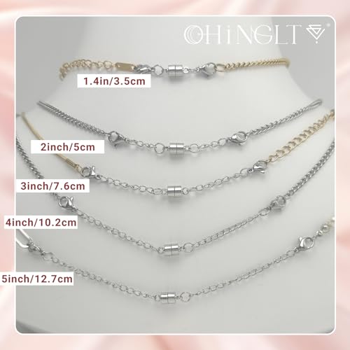 OHINGLT Necklace Extender Magnetic Clasps Chain Extenders for Necklaces,Gold and Silver Magnetic Necklace Clasps and Closures with Bracelet Extension - color: 5Pcs Silver