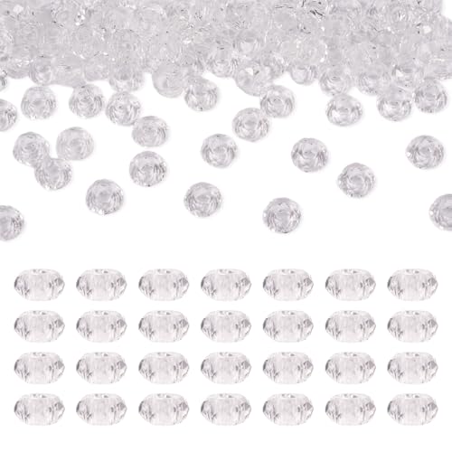 KISSITTY 100pcs Clear Glass Faceted European Beads Bulk Crystal Large Hole Loose Spacer Beads Slide Charms No Metal Core 14x8mm Rondelle Bead for DIY Bracelet Necklace Jewelry Crafts Making Hole:5mm - color: Clear