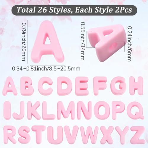 52Pcs A to Z Alphabet Shaped Beads Large Pink Letter Beads with Large Hole Acrylic Opaque 26 Capital Letters Initial Alphabet Bubble Loose Spacer for Keychains Bag Charm Phone Chains Jewelry - style: Style 6
