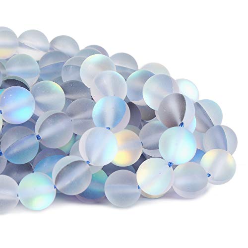 70PCS Natural 8MM Healing Gemstone, Synthetic Frosted Mermaid Energy Stone Round Loose Beads, Semi-Precious Crystal Beads with Free Elastic String for Jewelry Making DIY - color: Frosted Mermaid, size: 8MM