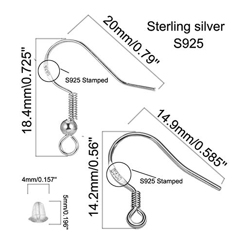 S925 Sterling Silver Earring Hooks - 8Pcs/4 Pairs Hypoallergenic 18K Gold Plated Ear Wires Fish Hooks for Jewelry Making, Jewelry Findings Parts with Rubber Earring Backs Stopper for DIY Jewelry - color: Regular Silver and Gold