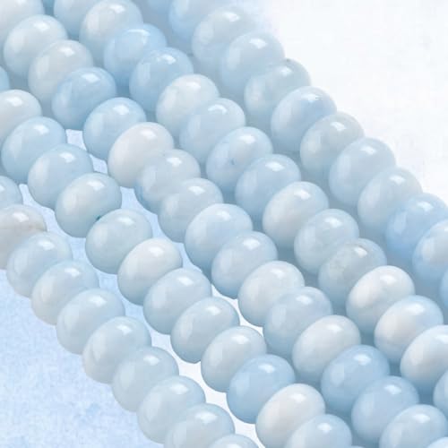1 Box 2 Strands 148PCS 5X8MM Light Blue Natural White Jade Beads with Holes Rondelle Gemstone Crystal Stone Smooth Spacer Abacus Disk Charm Bead for Jewelry Making Earrings Diy Craft Supply - color: Light Blue, size: 148pcs