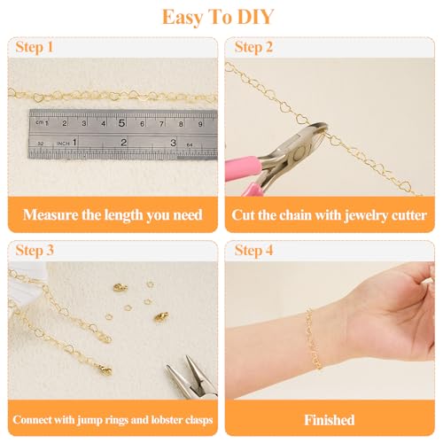 YOUBEIYEE 16.4 Feet Gold Plated Heart Link Chain for Jewelry Making Stainless Steel Chains Bulk on Spool - color: Flat Heart Gold